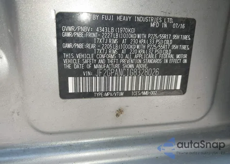 2016 Subaru Crosstrek Limited z USA, uszkodzony, nr VIN JF2GPANC1G8328036